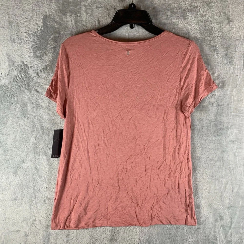 Ideology Women's S‎ Top V Neck T Tee Shirt Lipgloss Pink Loose Fit Short Sleeve